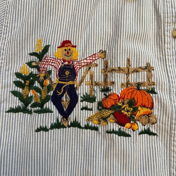 West Port Vintage Striped Button-Up Shirt Embroidered Fall Scarecrow Size M - Picture 3 of 8